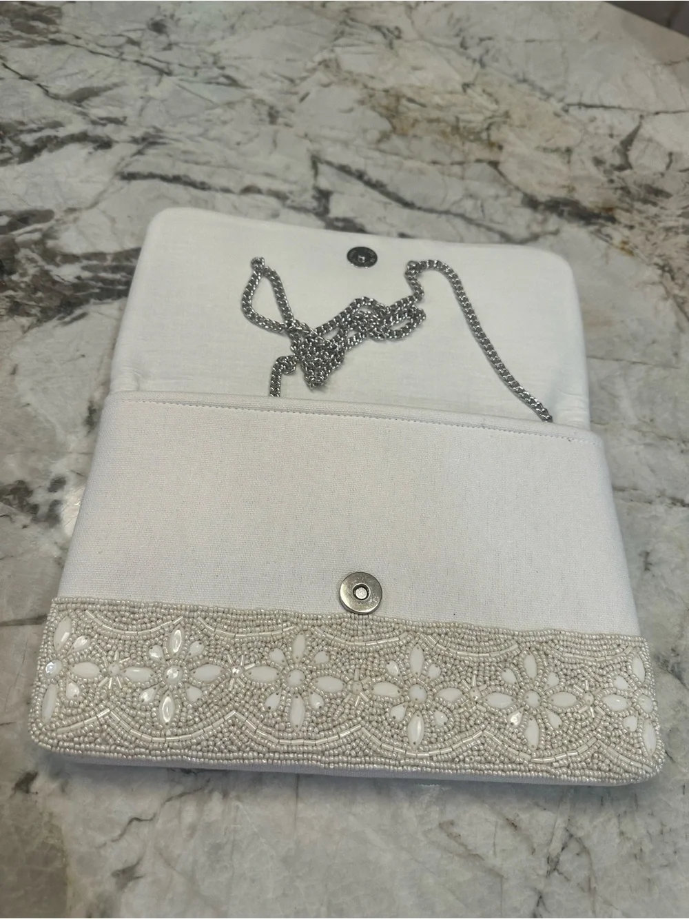 Ivory Beaded Floral Clutch